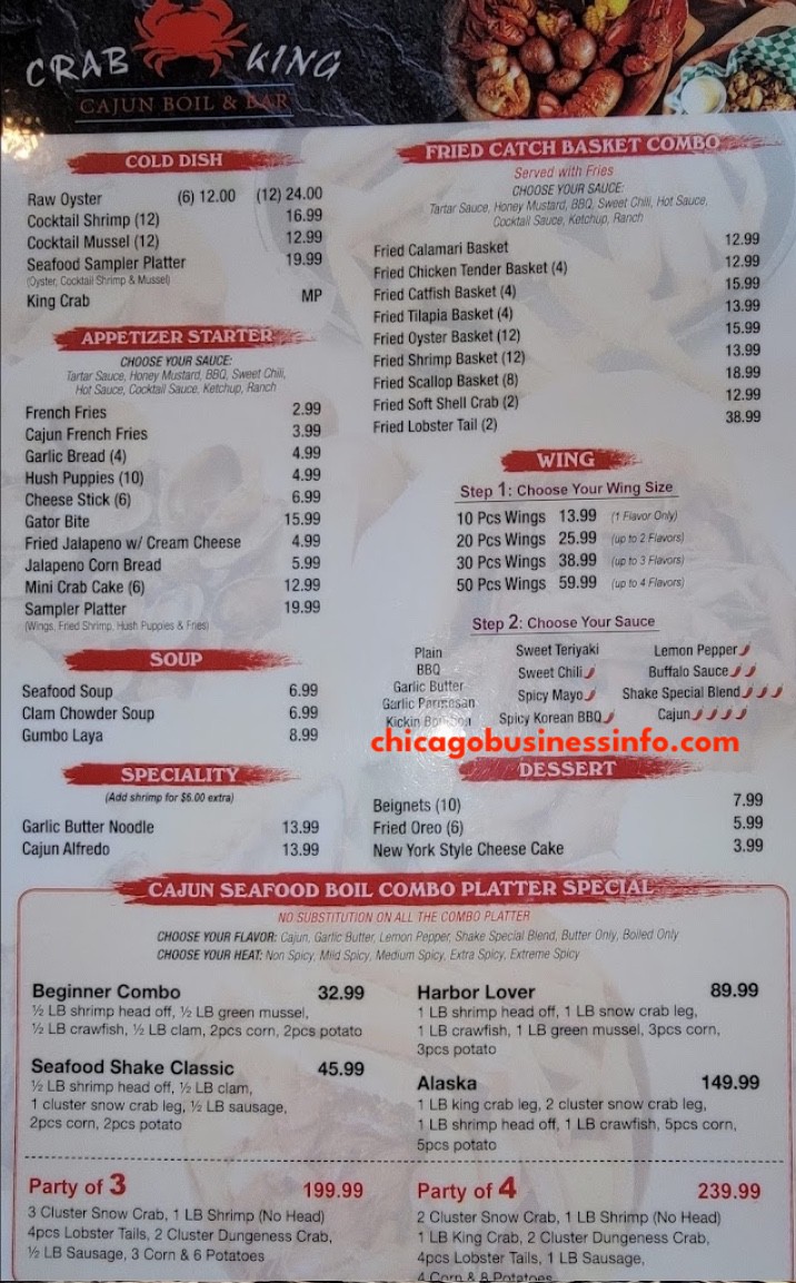 Crab king cajun boil and bar chicago menu 3