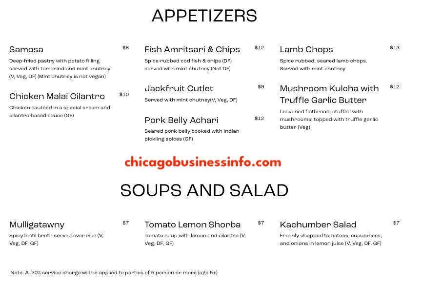Basant chicago appetizers soups salads menu