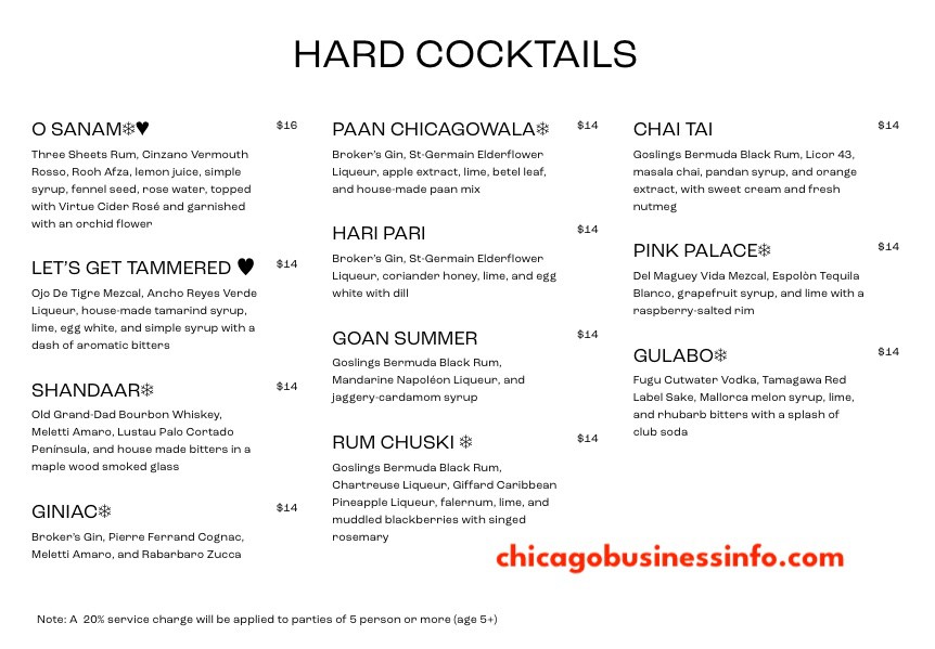 Basant chicago drinks menu