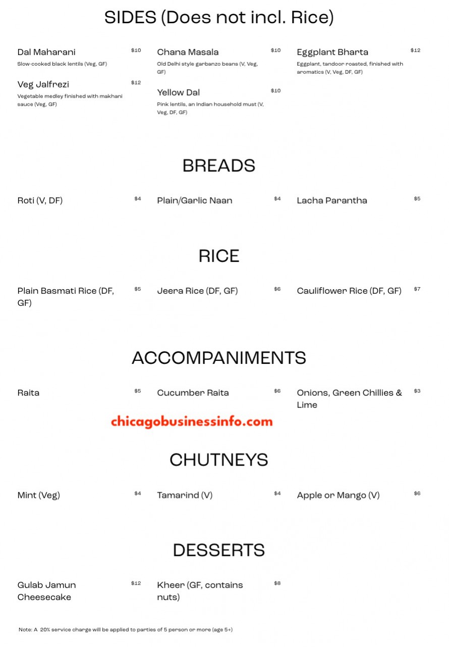 Basant chicago sides rice breads menu