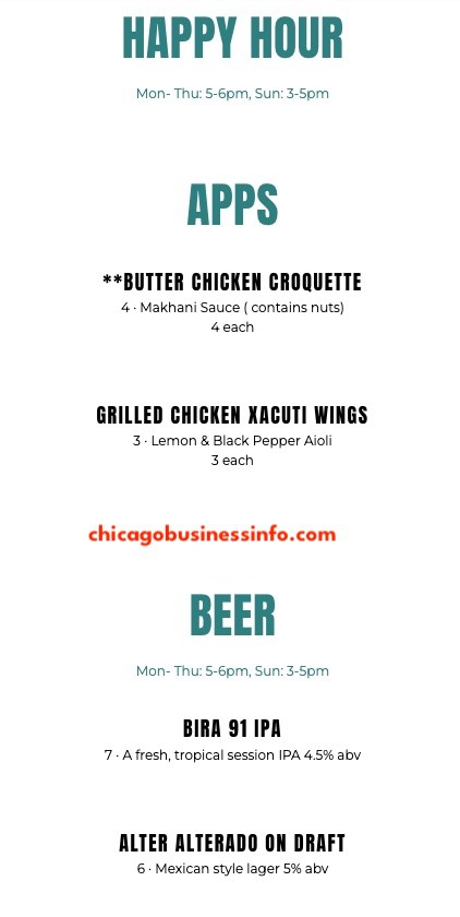 Bar goa chicago happy hour menu 1