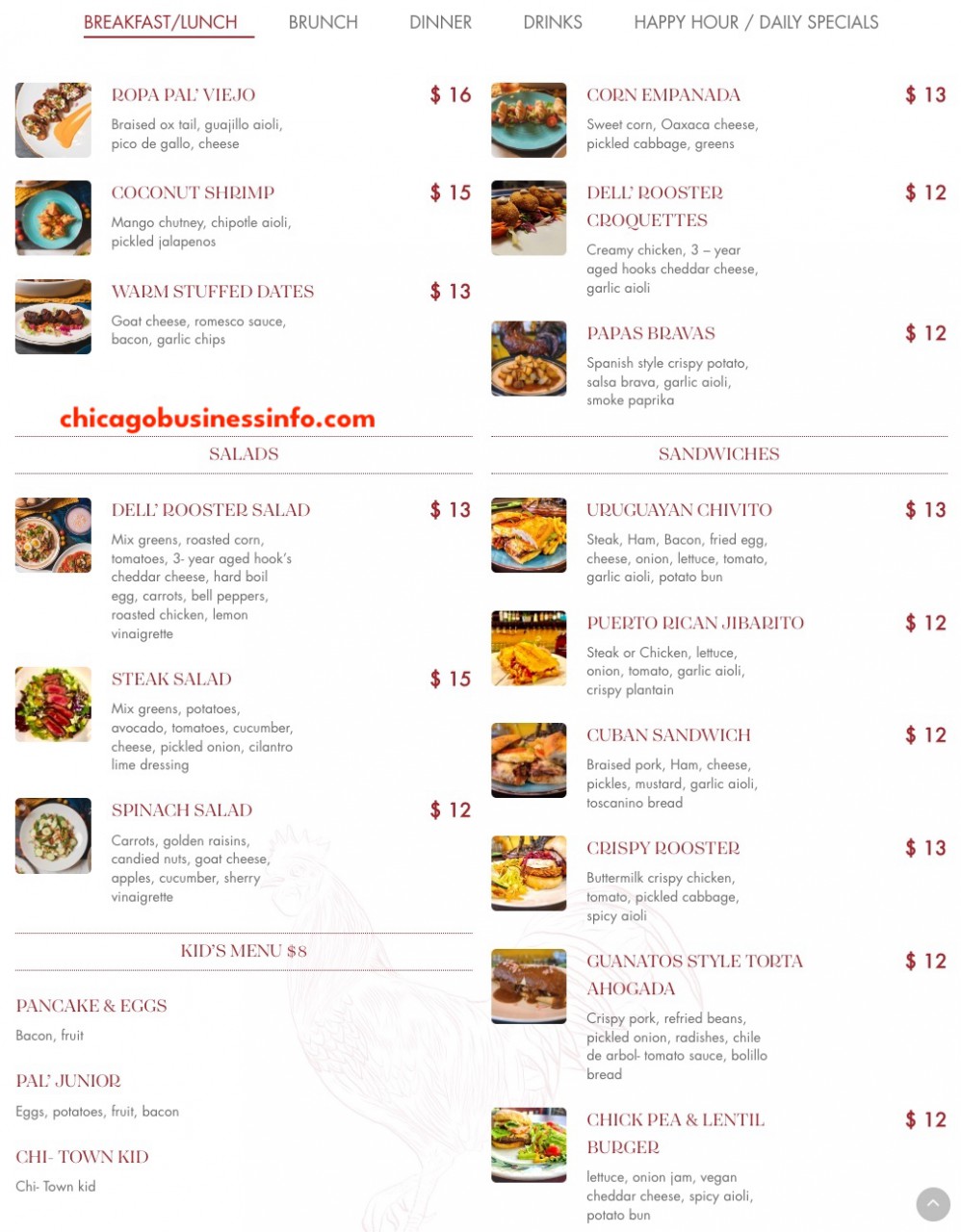 Dell Rooster Chicago Breakfast Lunch Menu 1