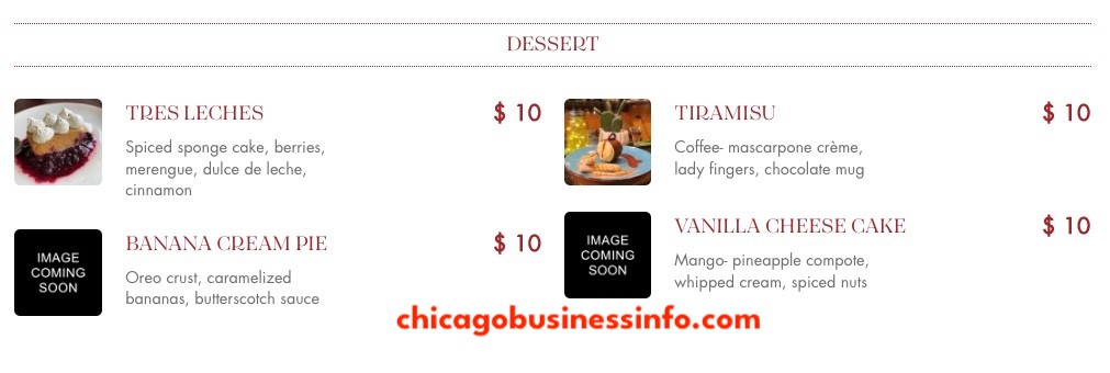 Dell Rooster Chicago Dessert Menu