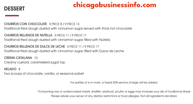 Boqueria Chicago Dessert Menu