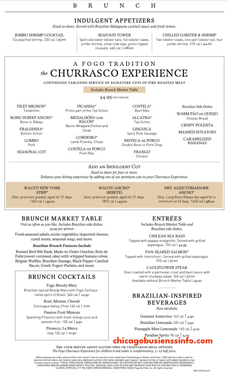 Fogo De Chao Chicago All You Can Eat Brunch Menu