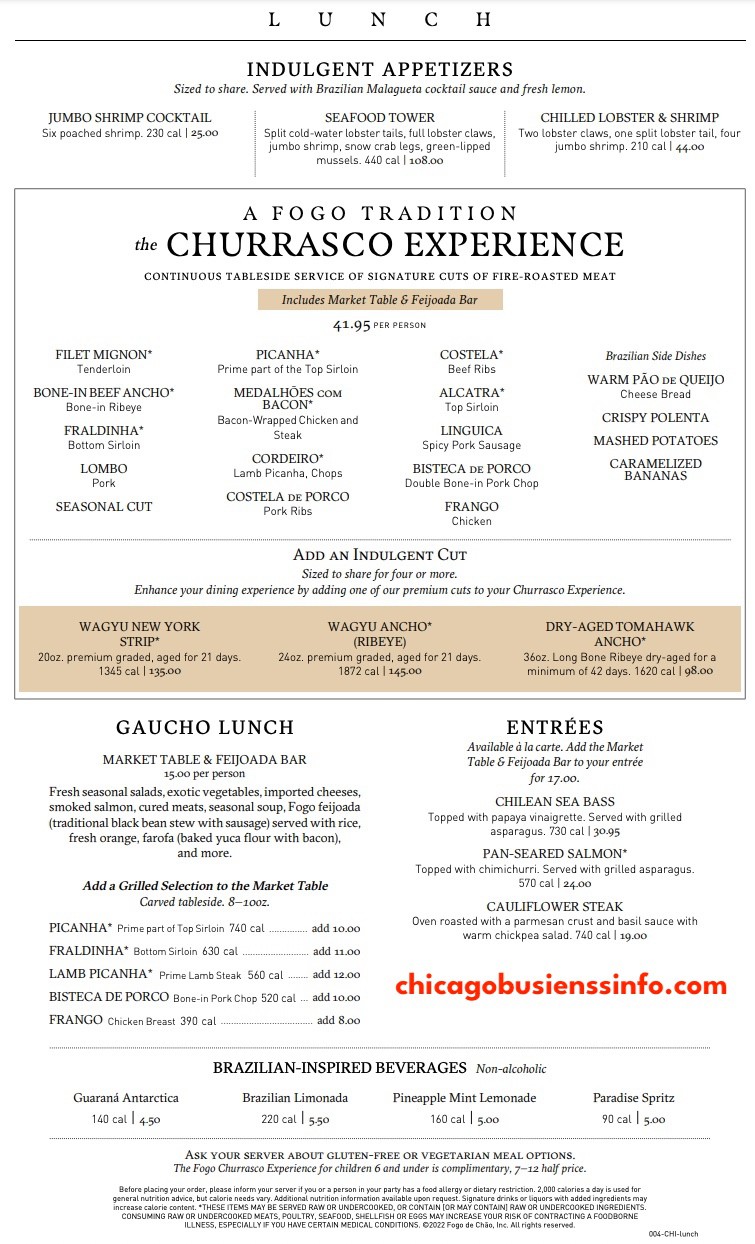 Fogo De Chao Chicago All You Can Eat Lunch Menu