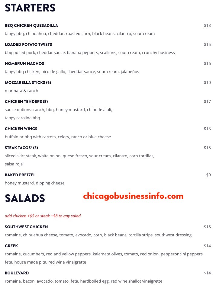 Budweiser Brickhouse Tavern Chicago Salads Menu