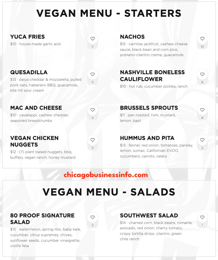 80 Proof Chicago Vegan Menu 1