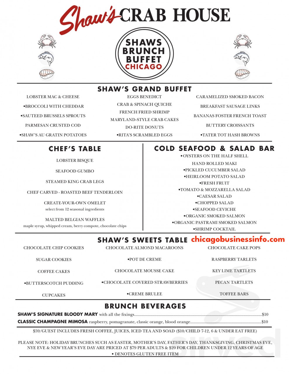 Shaws Crab House Chicago Brunch Buffet Menu