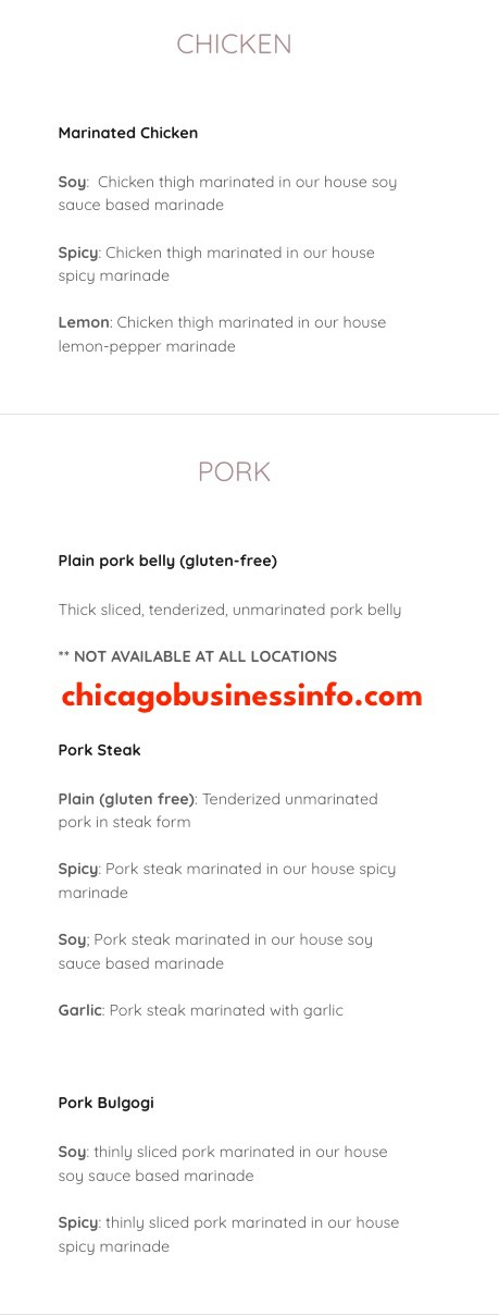 Iron Age Korean Steakhouse Chicago All You Can Eat Chicken Pork Menu