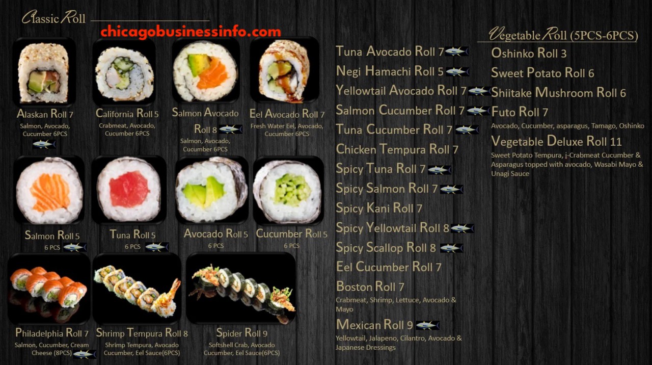 Sushi Payce Chicago All You Can Eat Classic Rolls Menu