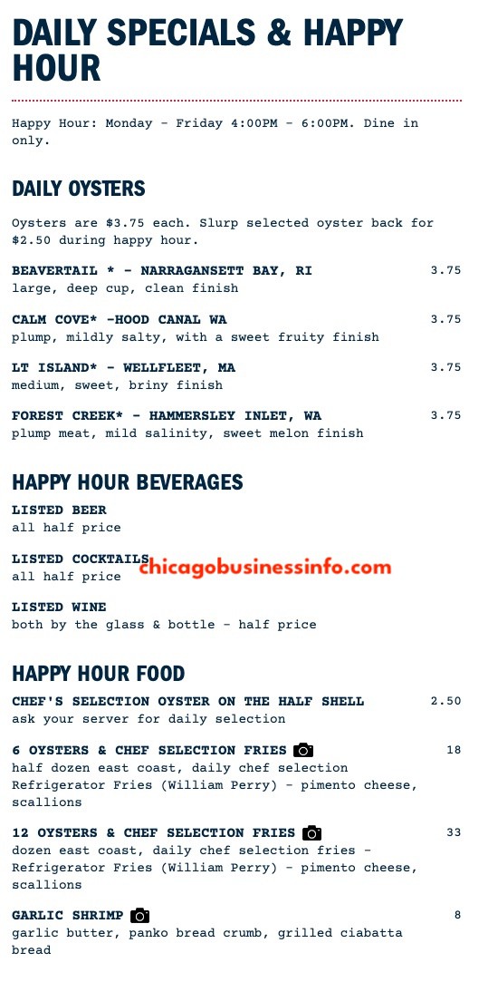 Quality Crab And Oyster Bar Chicago Happy Hour Menu 2