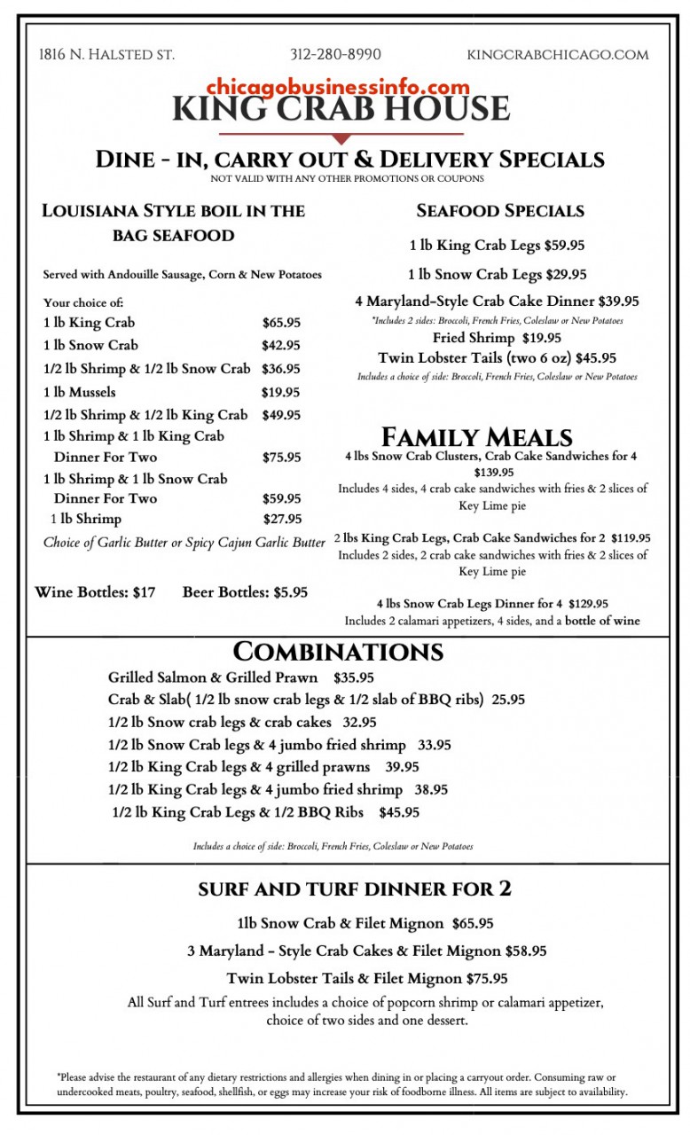 King Crab House Chicago Menu 1