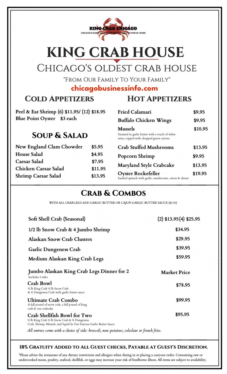 King Crab House Chicago Menu 2