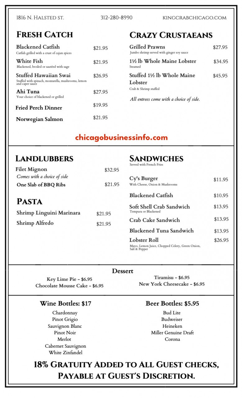 King Crab House Chicago Menu 3