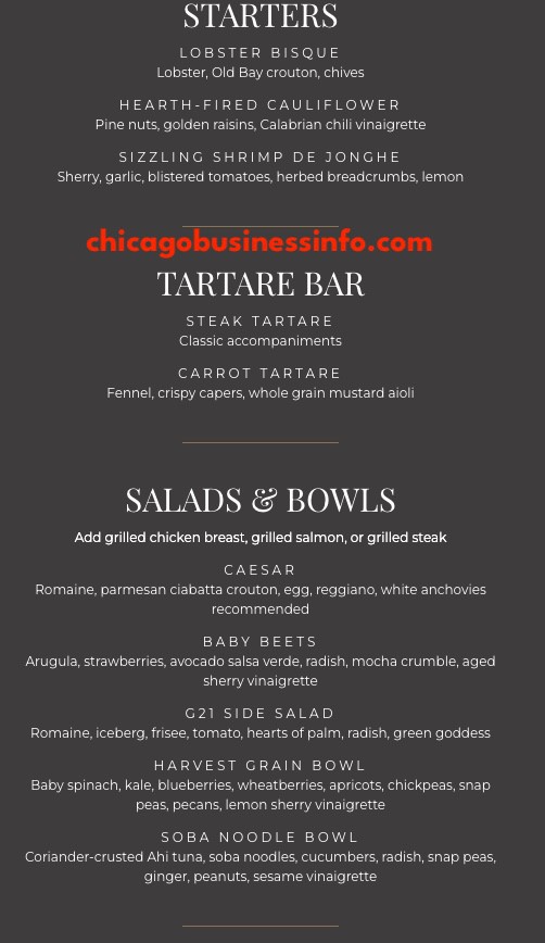 Grill On 21 Chicago Lunch Menu 1