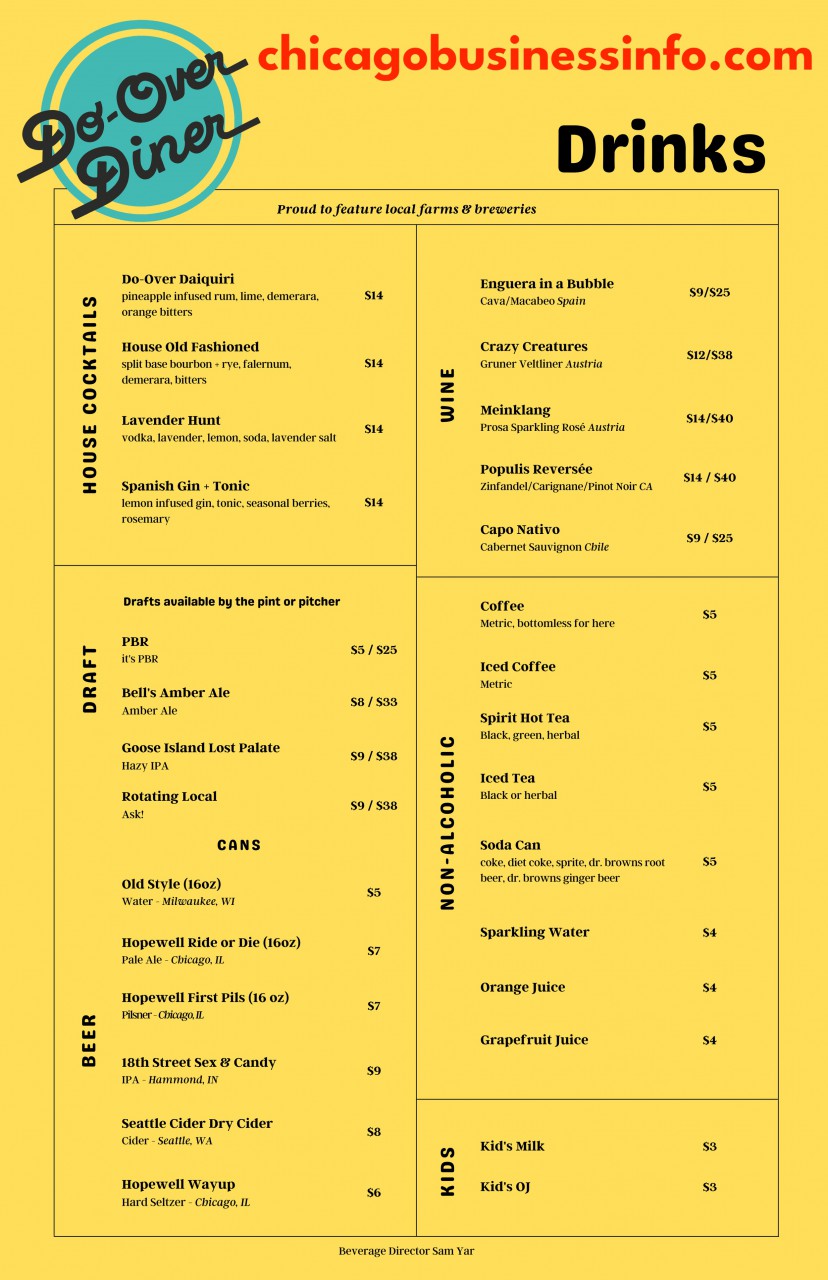 Do over diner chicago drinks menu