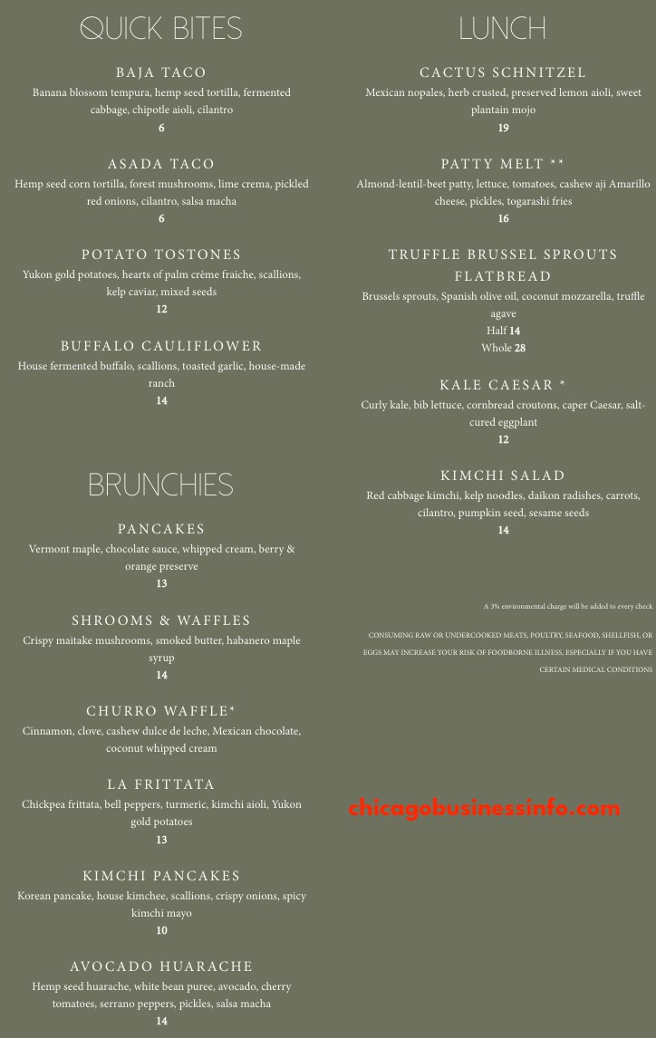 Bloom Plant Based Kitchen Chicago Brunch Menu