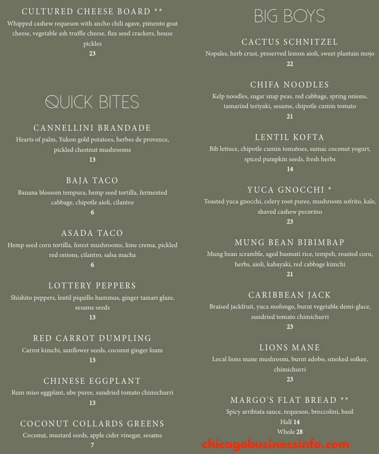 Bloom Plant Based Kitchen Chicago Dinner Menu 1