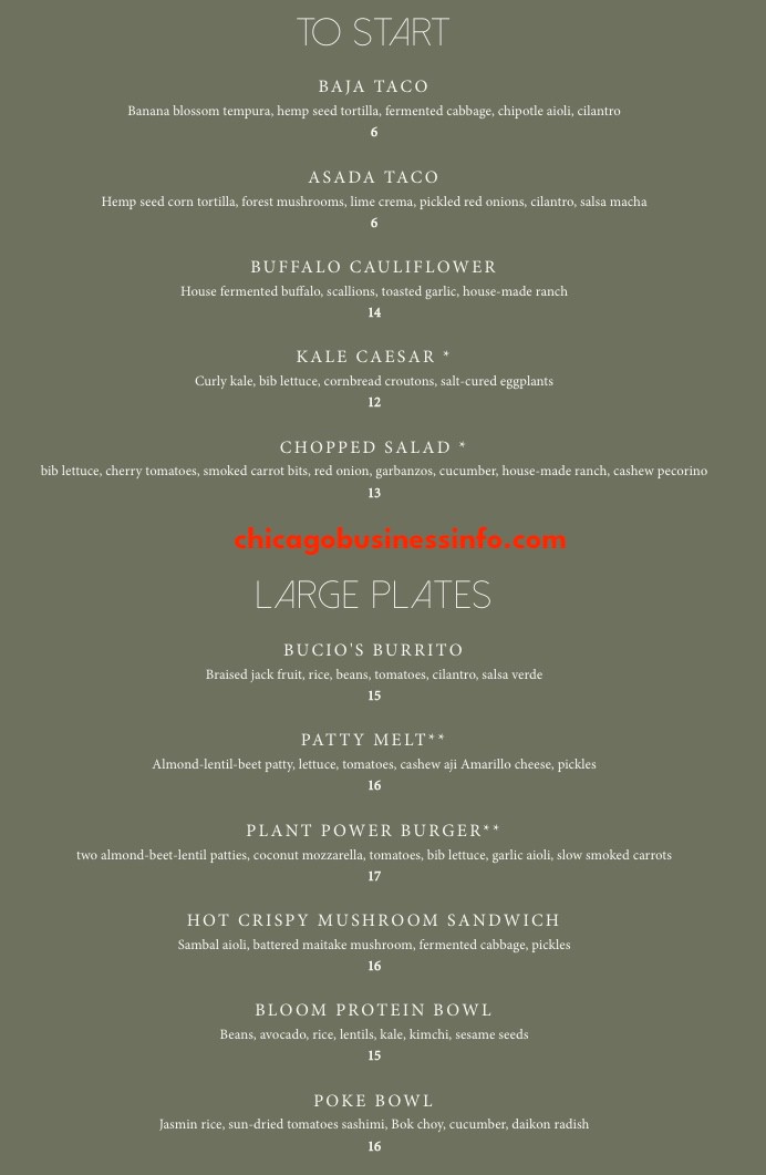 Bloom Plant Based Kitchen Chicago Lunch Menu 1