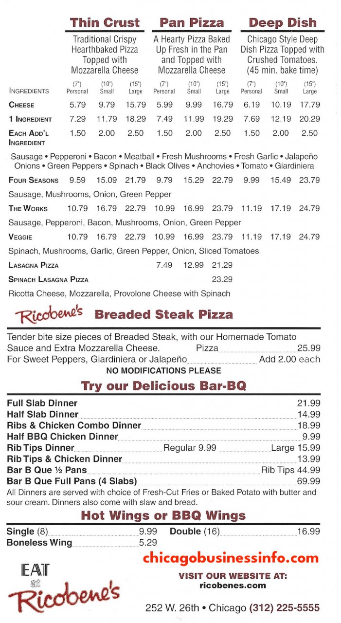 Ricobene's Chicago Menu 3