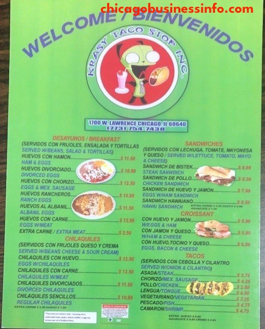 Krasy Taco Stop Chicago Menu 1