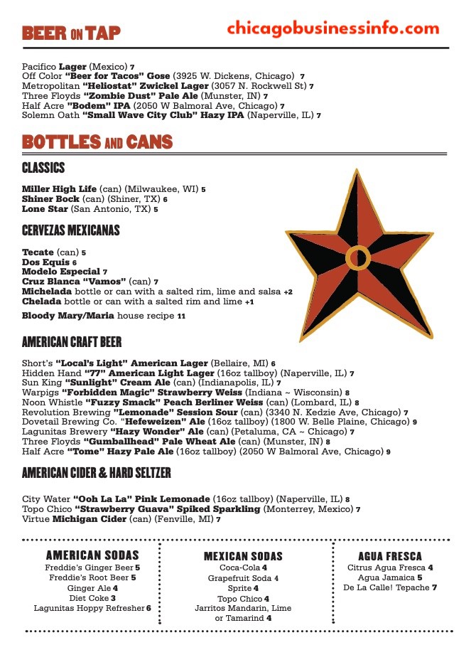 Big Star Wicker Park Chicago Drinks Beers Menu