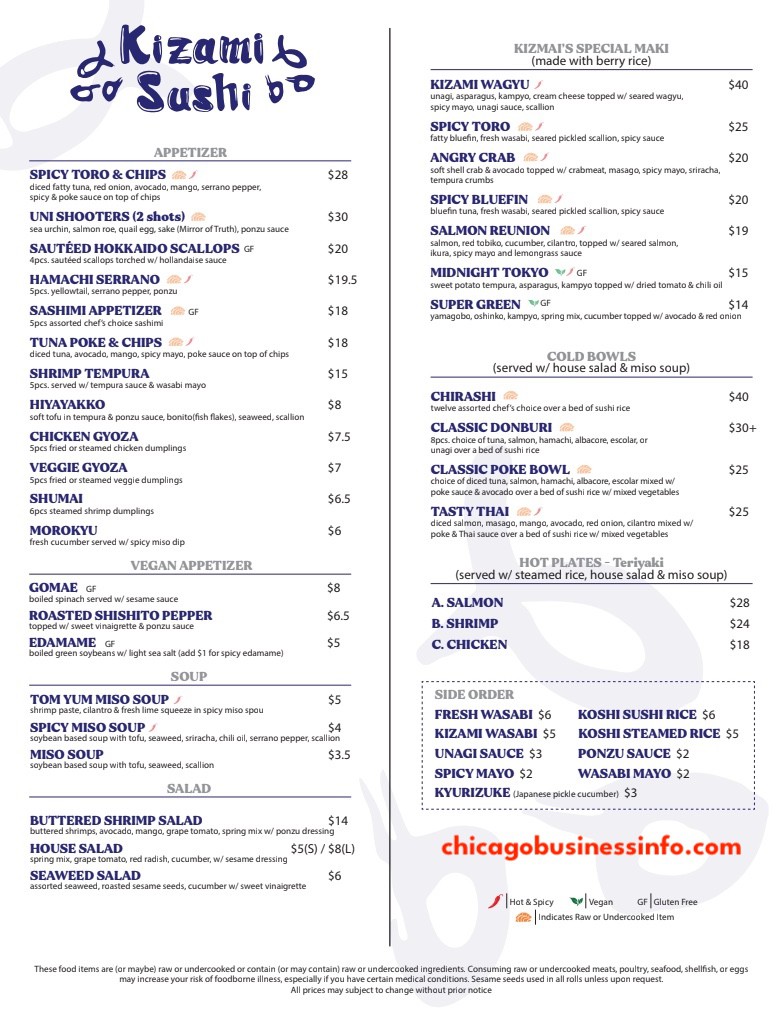 Kizami Sushi Chicago Menu 2