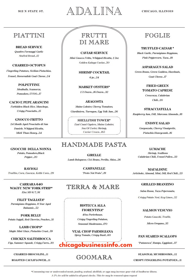 Adalina Chicago Menu