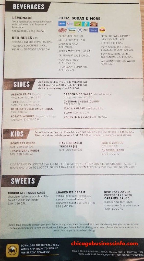 Buffalo Wild Wings Chicago Lincoln Park Menu 1