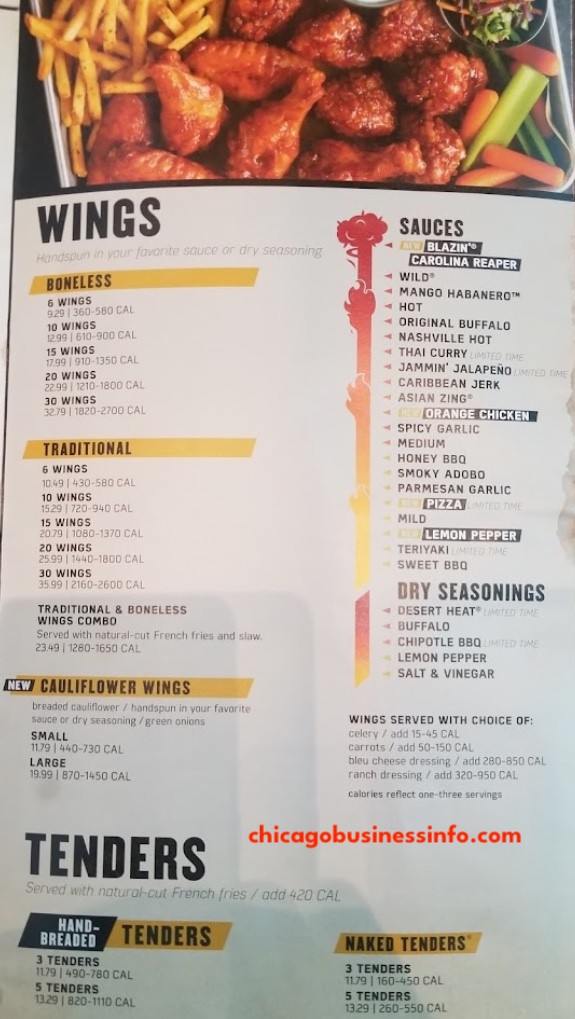 Buffalo Wild Wings Chicago Lincoln Park Menu 2