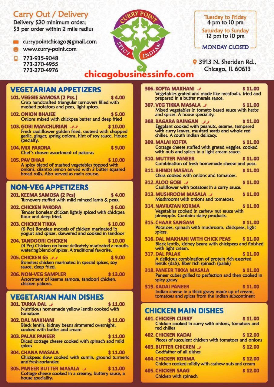 Curry Point Chicago Menu 1
