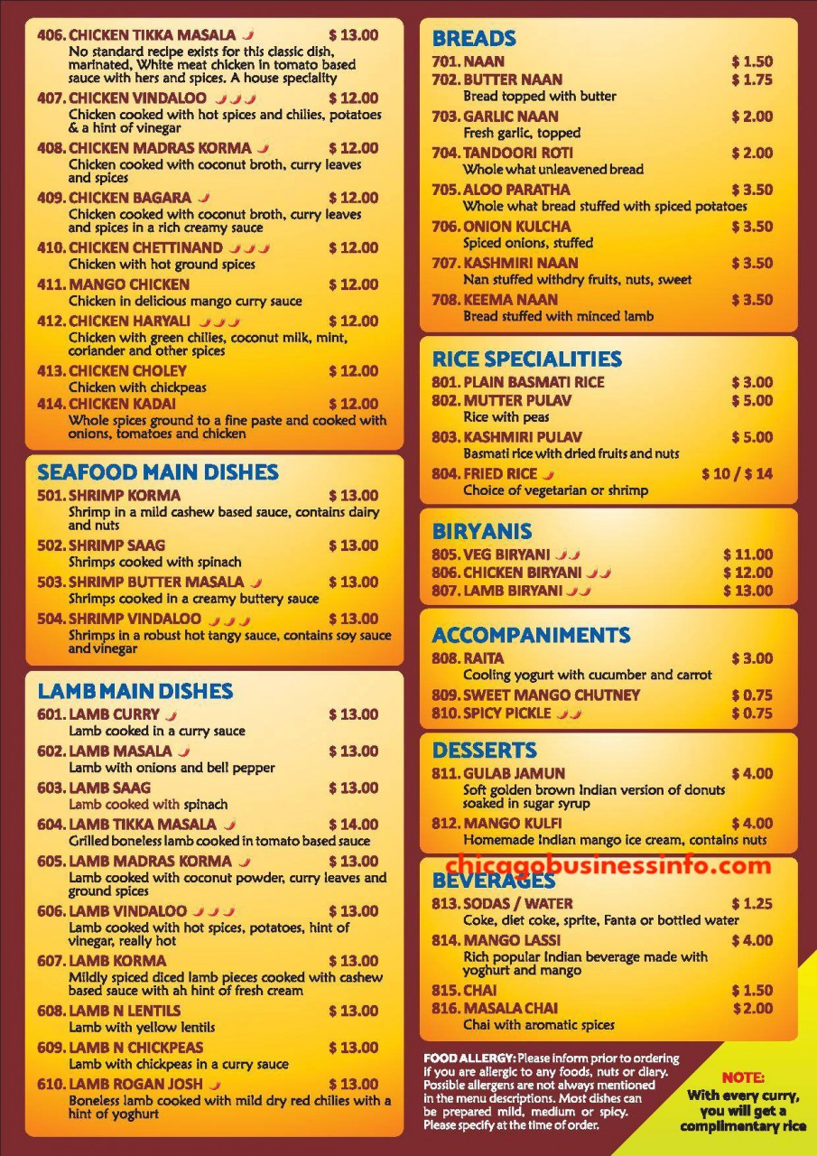Curry Point Chicago Menu 2