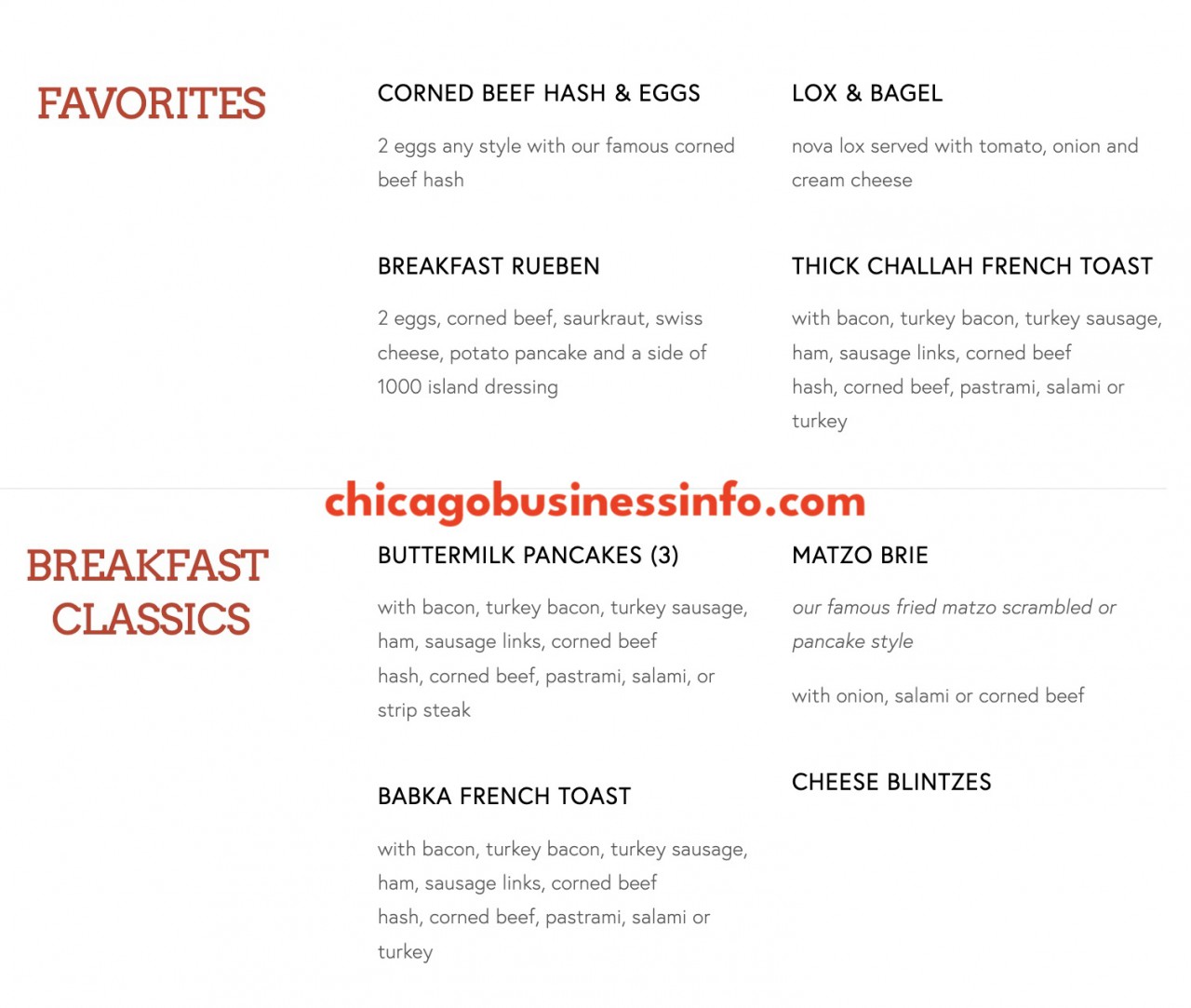 Mannys deli chicago breakfast menu 1