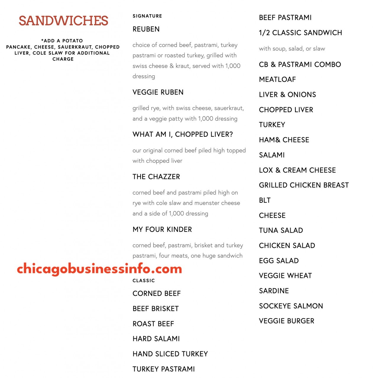 Mannys deli chicago sandwiches menu