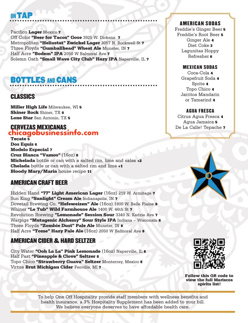 Big Start Mariscos Chicago Beers Menu